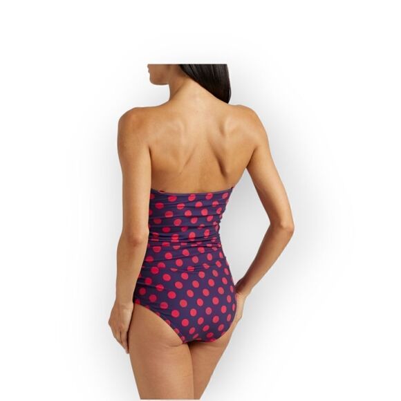 Zimmerman Ruched polka dot bandeau swimsuit Red & Navy blue NWT Size 2 - Picture 2 of 12